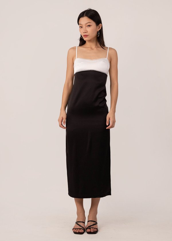 Vogue Colorblock Maxi Dress in White x Black