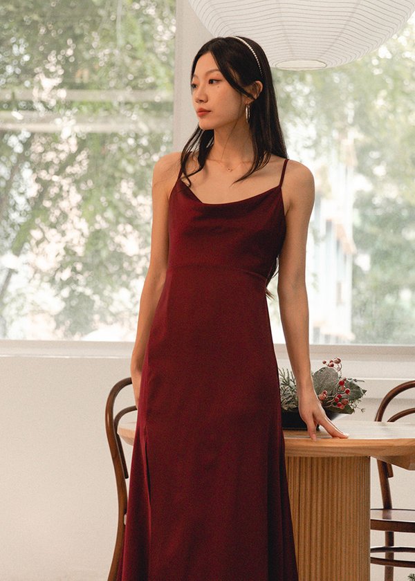 Rachell Cowl Neck Maxi Dress in Wine Red