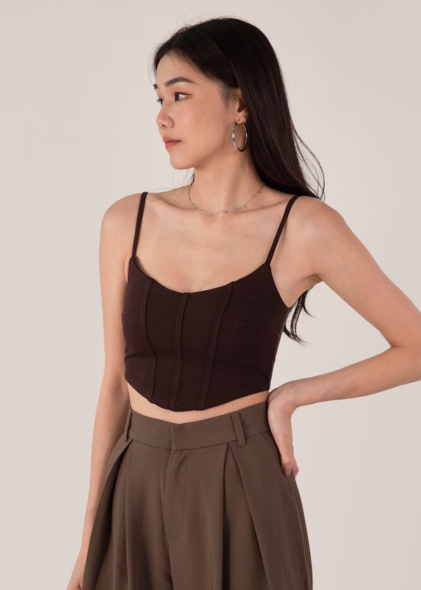 Core Corset Chic Top in Charcoal Brown