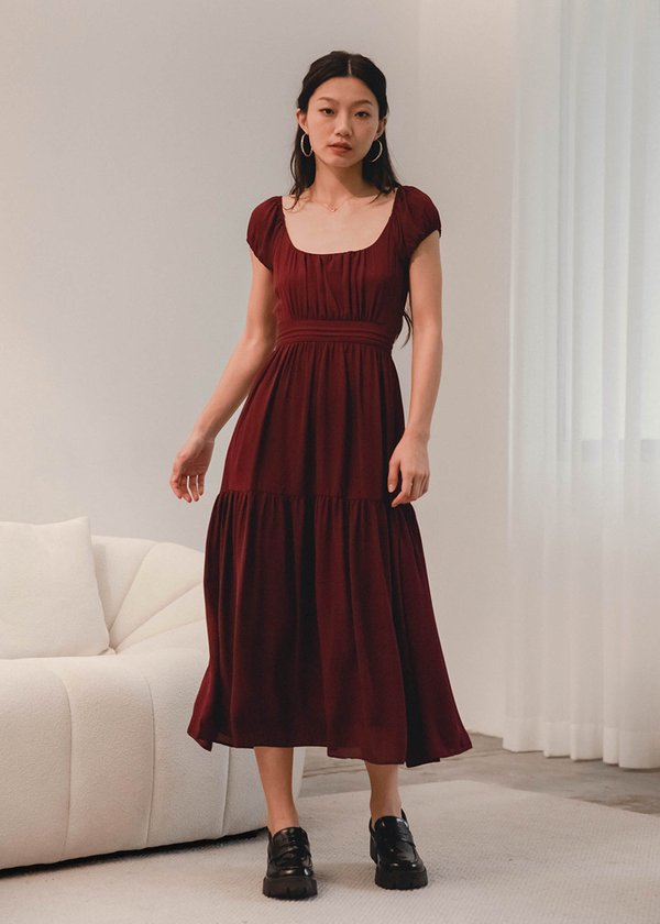 Calendar Girl Maxi Dress in Wine Red
