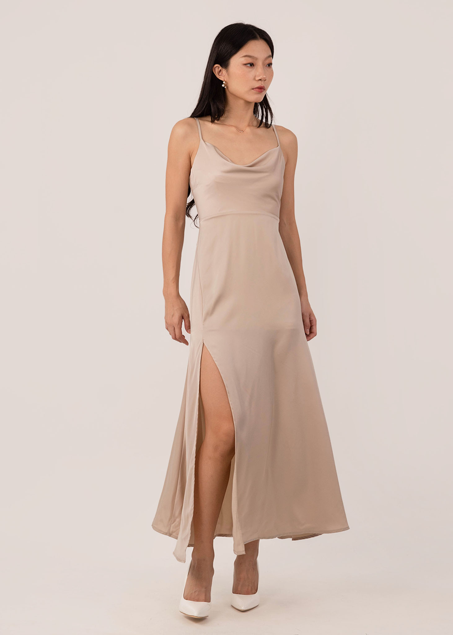 Rachell Cowl Neck Maxi Dress in Champagne | 6STYLE