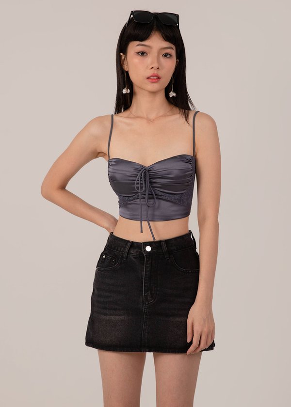 Sassy Lace Bustier Top in Metallic Blue