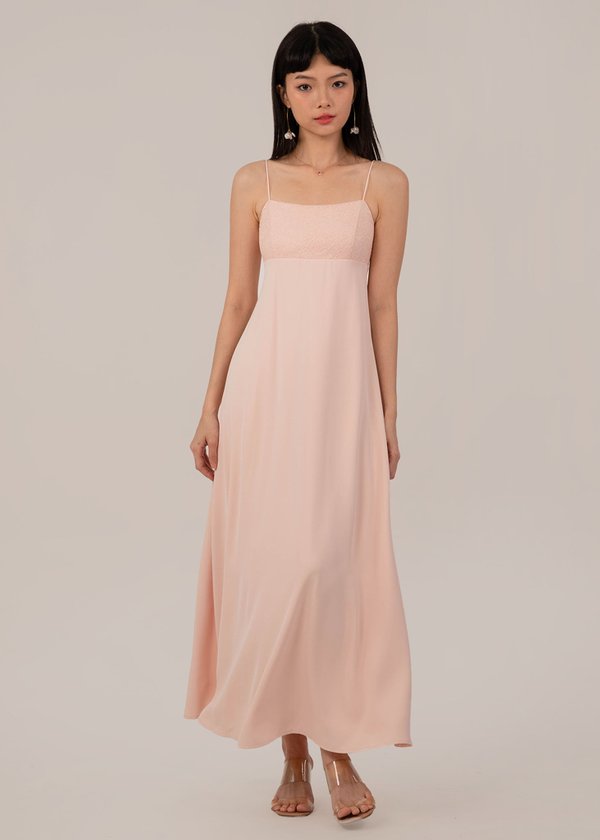Sweet Serenade Lace Midi Dress in Blush Pink
