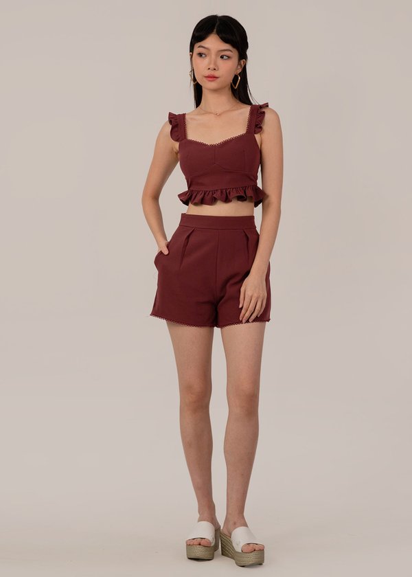 Lace Ensemble Shorts in Wine Red 