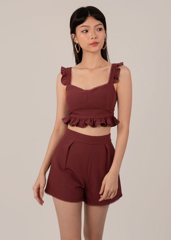 Lace Ensemble Shorts in Wine Red 