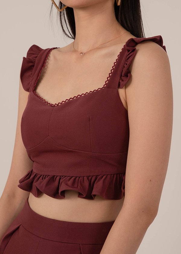 Lace Ensemble Top in Wine Red 