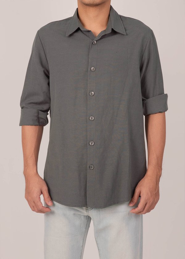 (MEN'S) Crisp Linen Collar Shirt in Forest (Regular Length) 
