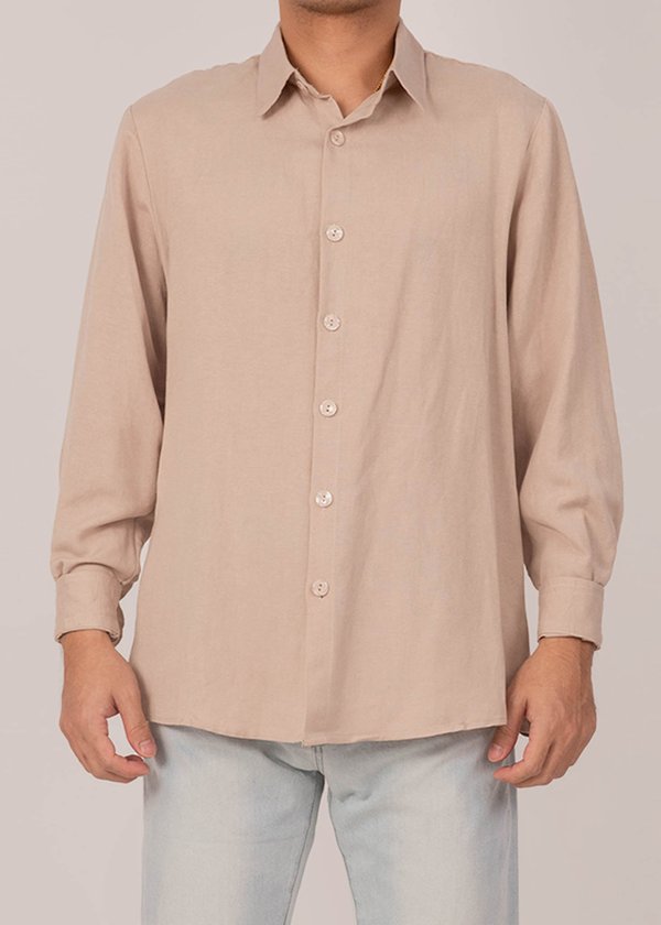 (MEN'S) Crisp Linen Collar Shirt in Sand (Regular Length) 