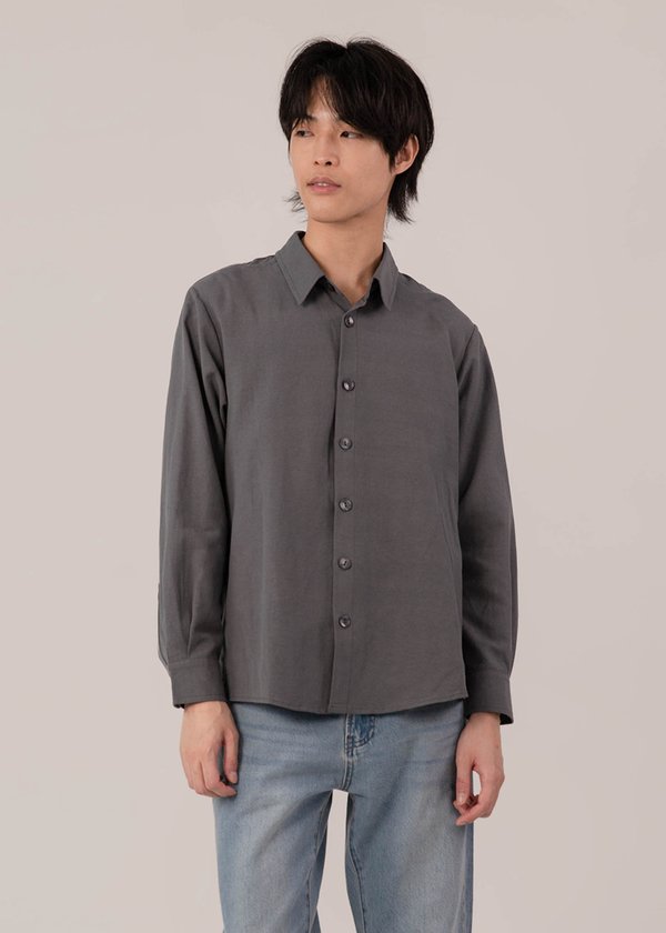 (MEN'S - PETITE) Crisp Linen Collar Shirt in Forest (Petite Length) 