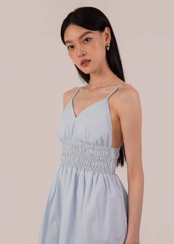 Pearl Petal Ruched Dress in Dream Blue