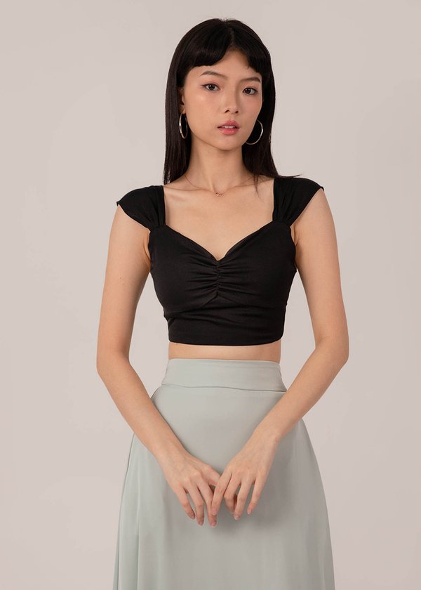 Tulip Ruched Top in Black 