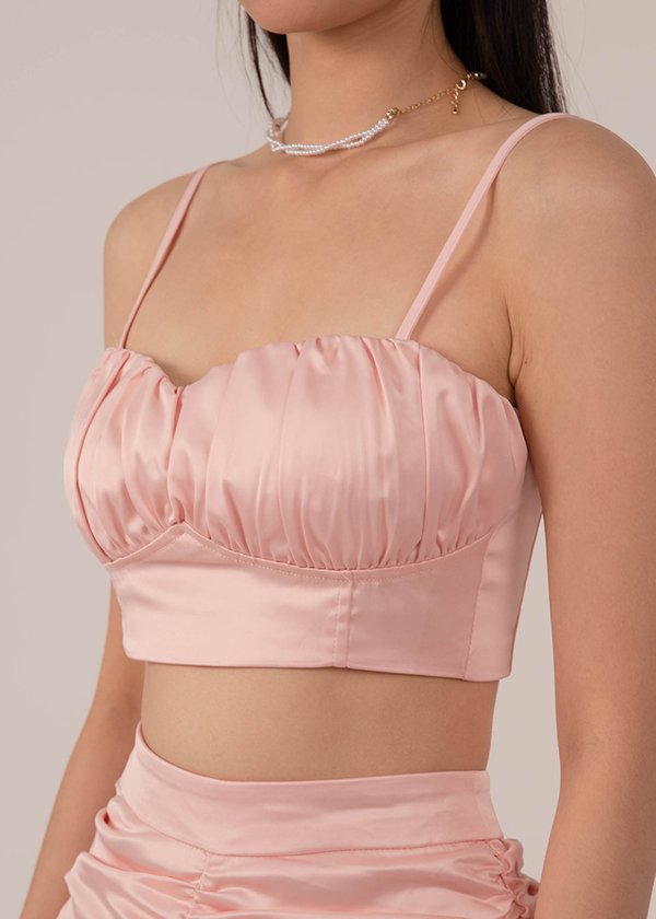 Aurora Satin Ruched Top in Blossom Pink