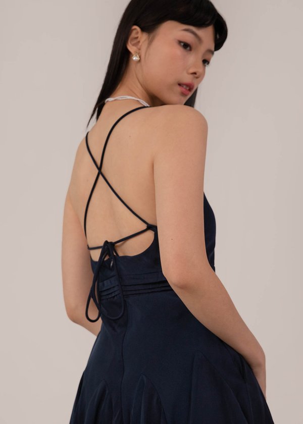 Rustic Rose Pleated Playsuit in Navy