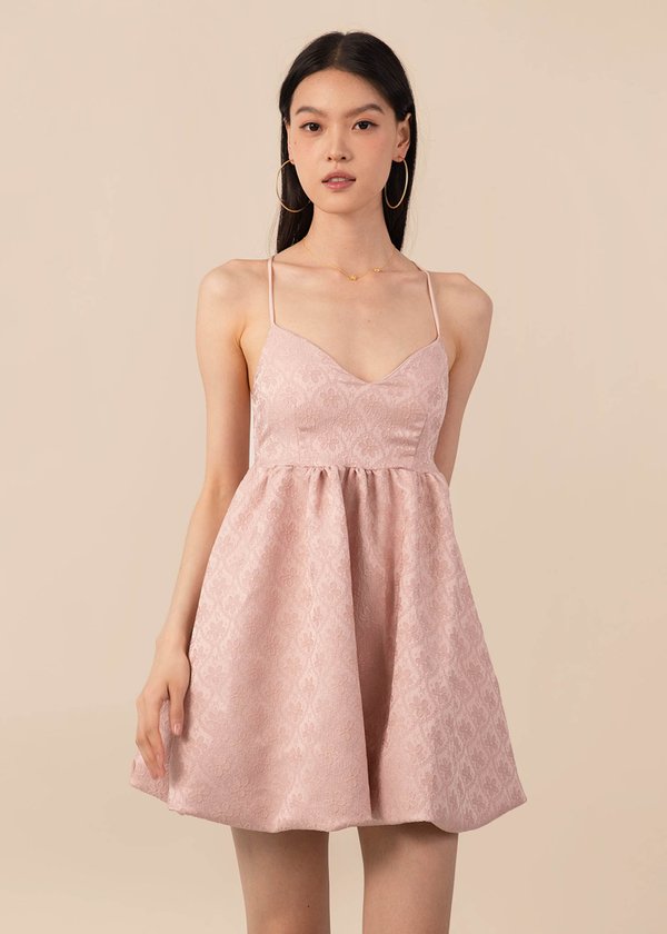 Peach Blossom Embroidered Bubble Dress in Pink