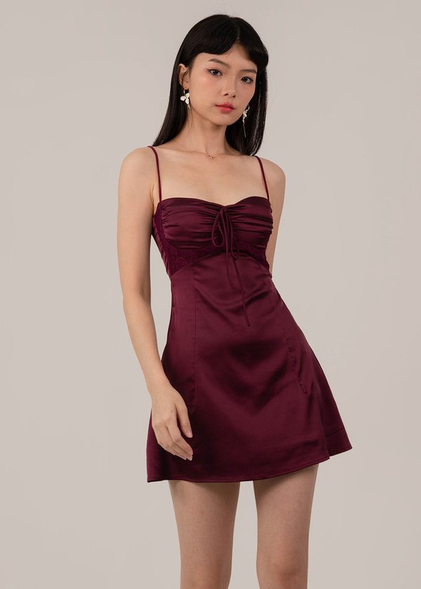 Sassy Lace Mini Dress in Wine Red