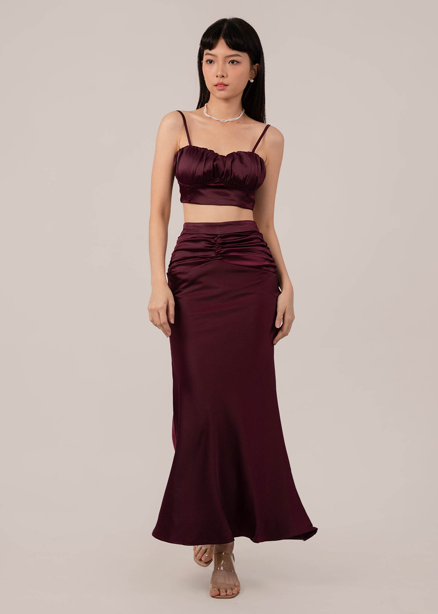 Purple/Pink Satin Ruched Bustle Skirt
