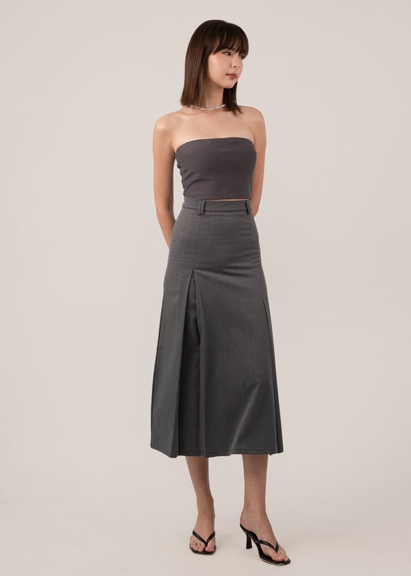 Graceful Longline Midi Skirt in Dark Grey