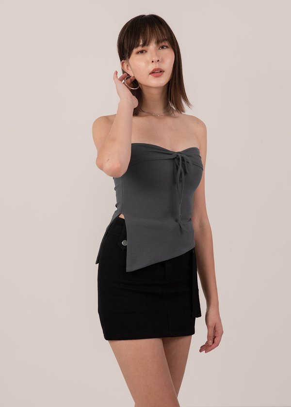 Bow Embrace Ribbon Asymmetrical Top in Forest