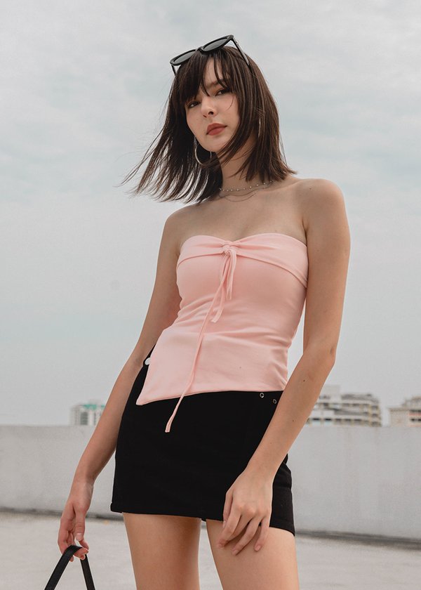 Bow Embrace Ribbon Asymmetrical Top in Baby Pink