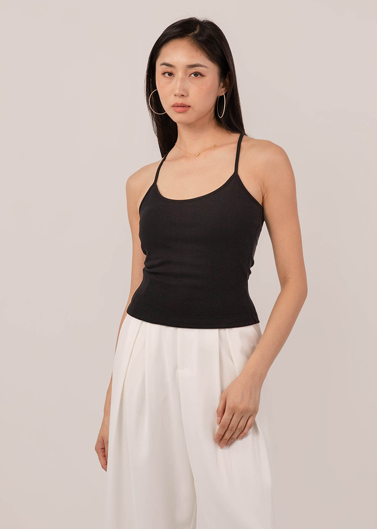 Best Of Basics Cross Tank Top in Black | 6STYLE