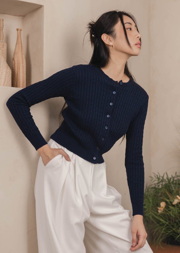 Rotational Knit Cardigan in Navy