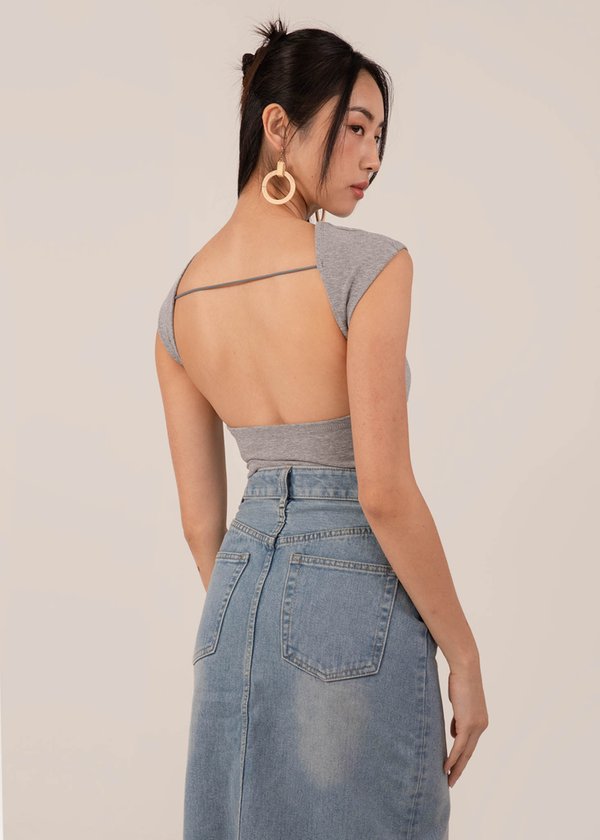 New Era Girl Backless Top in Heather Grey