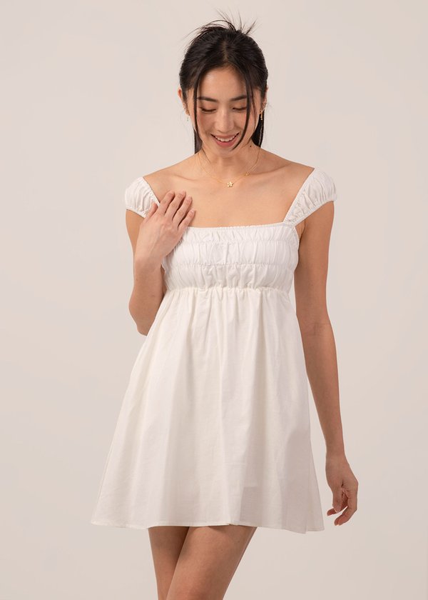 Princess Ruched Dress in White V2
