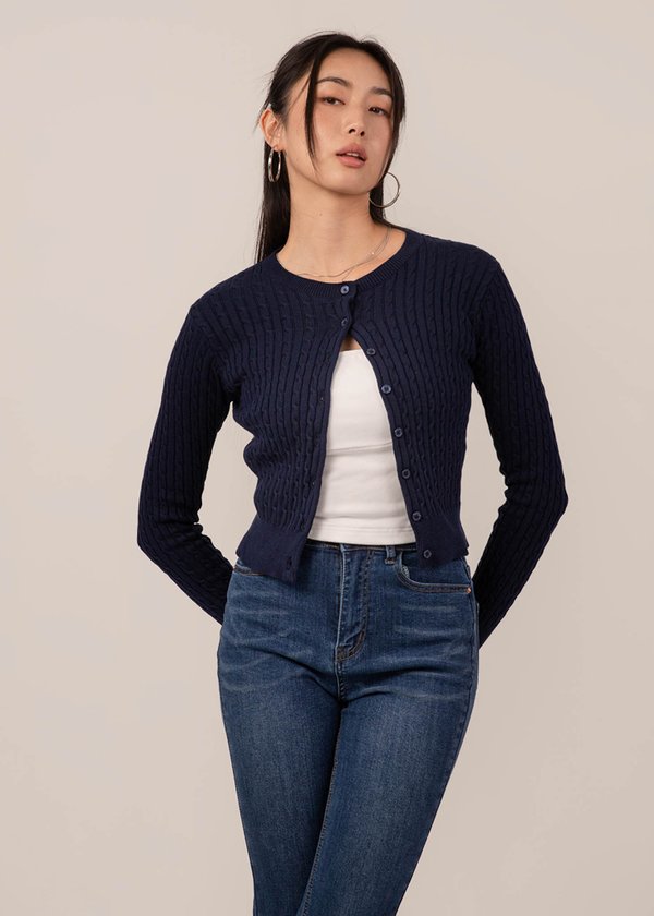 Rotational Knit Cardigan in Navy