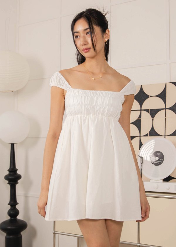 Princess Ruched Dress in White V2