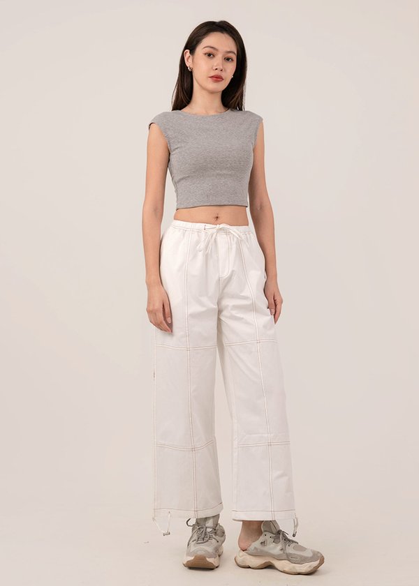 Trendy Wide Legged Contrast Pants in White