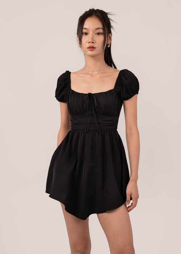 City Girl Ruched Mini Dress in Black