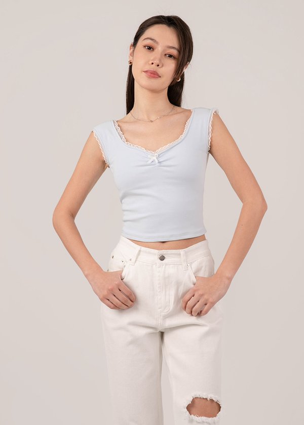 Lace Lover Colorblock Top in Baby Blue