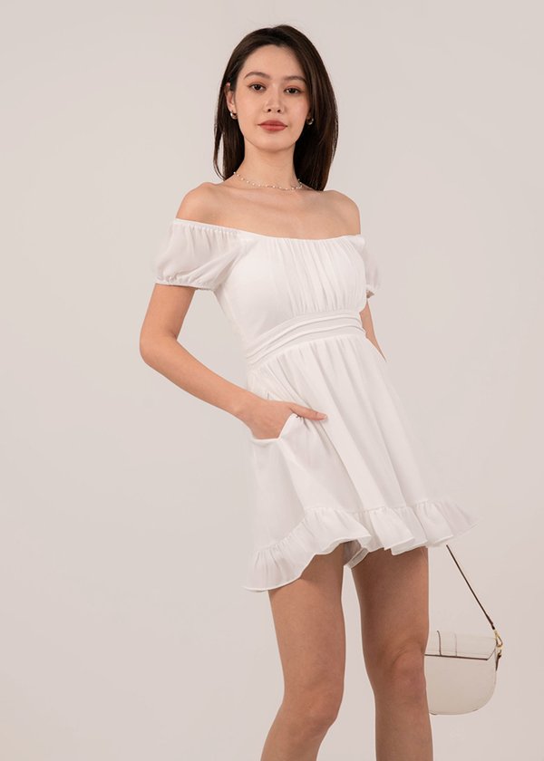Calendar Girl Ruched Dress V2 in White 