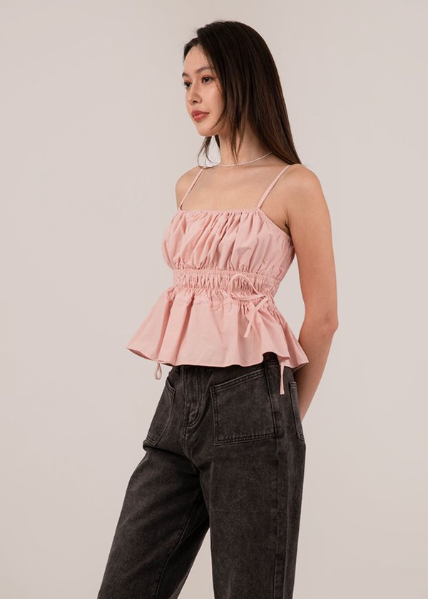 Another Love Peplum Ribbon Top in Soft Pink
