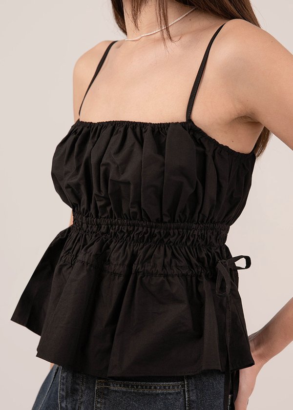 Another Love Peplum Ribbon Top in Black