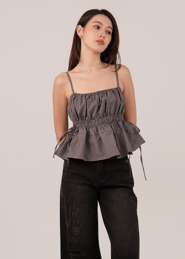 Another Love Peplum Ribbon Top in Fossil