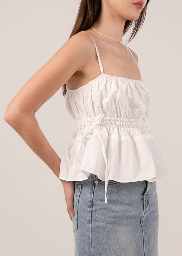 Another Love Peplum Ribbon Top in White