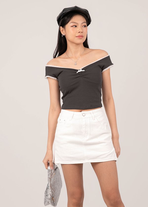 Lace Lover Colorblock Top in Charcoal Grey