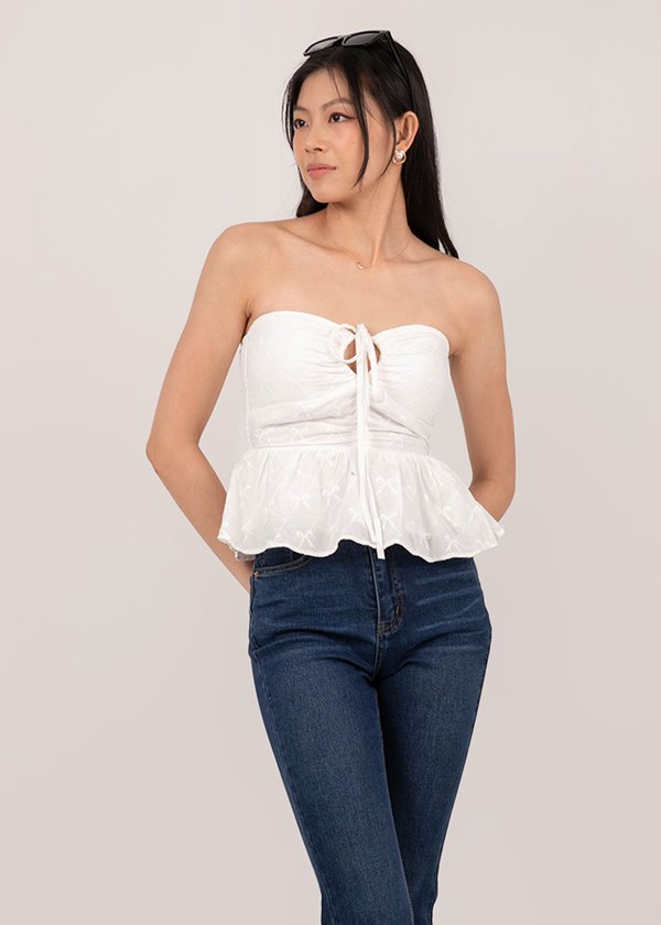 Ribbons Lover Peplum Top in White