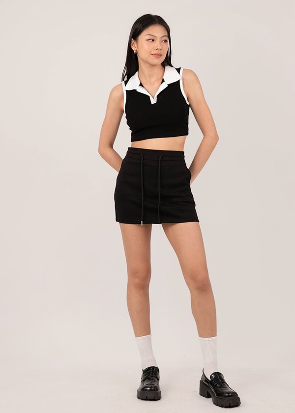 Playful Polo Collar Top in Black
