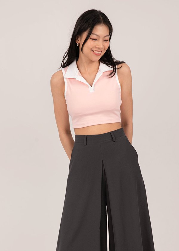 Playful Polo Collar Top in Baby Pink