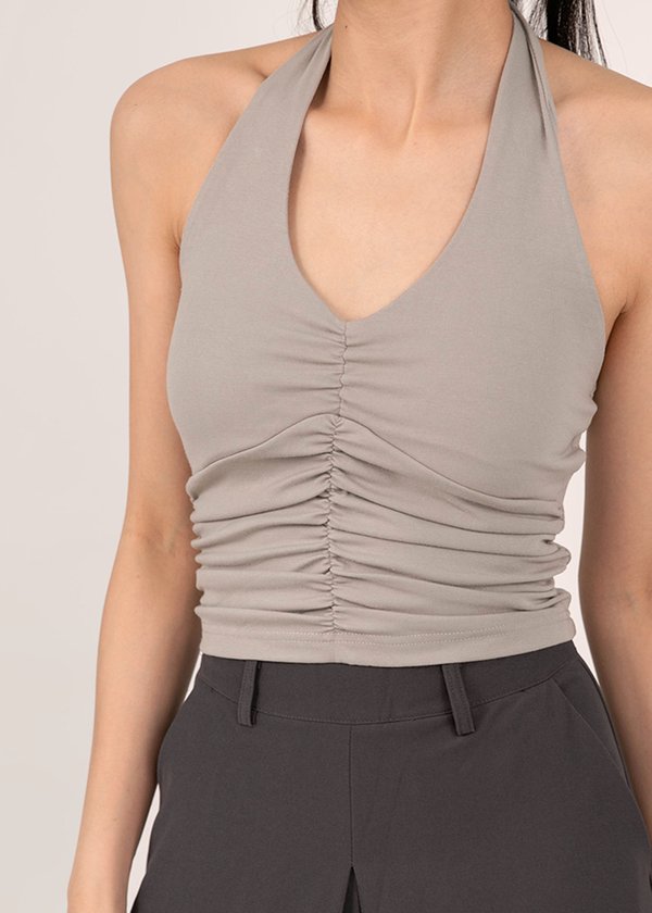 Ultimate Fav Ruched Halter Top in Neutral Grey
