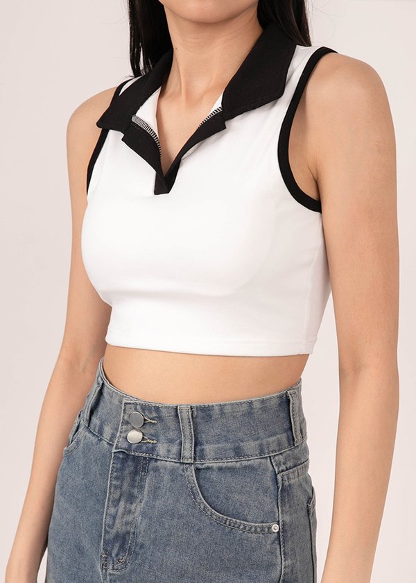 Playful Polo Collar Top in White