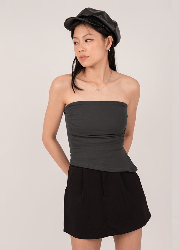 Solid As Always Asymmetrical Top in Charcoal Grey