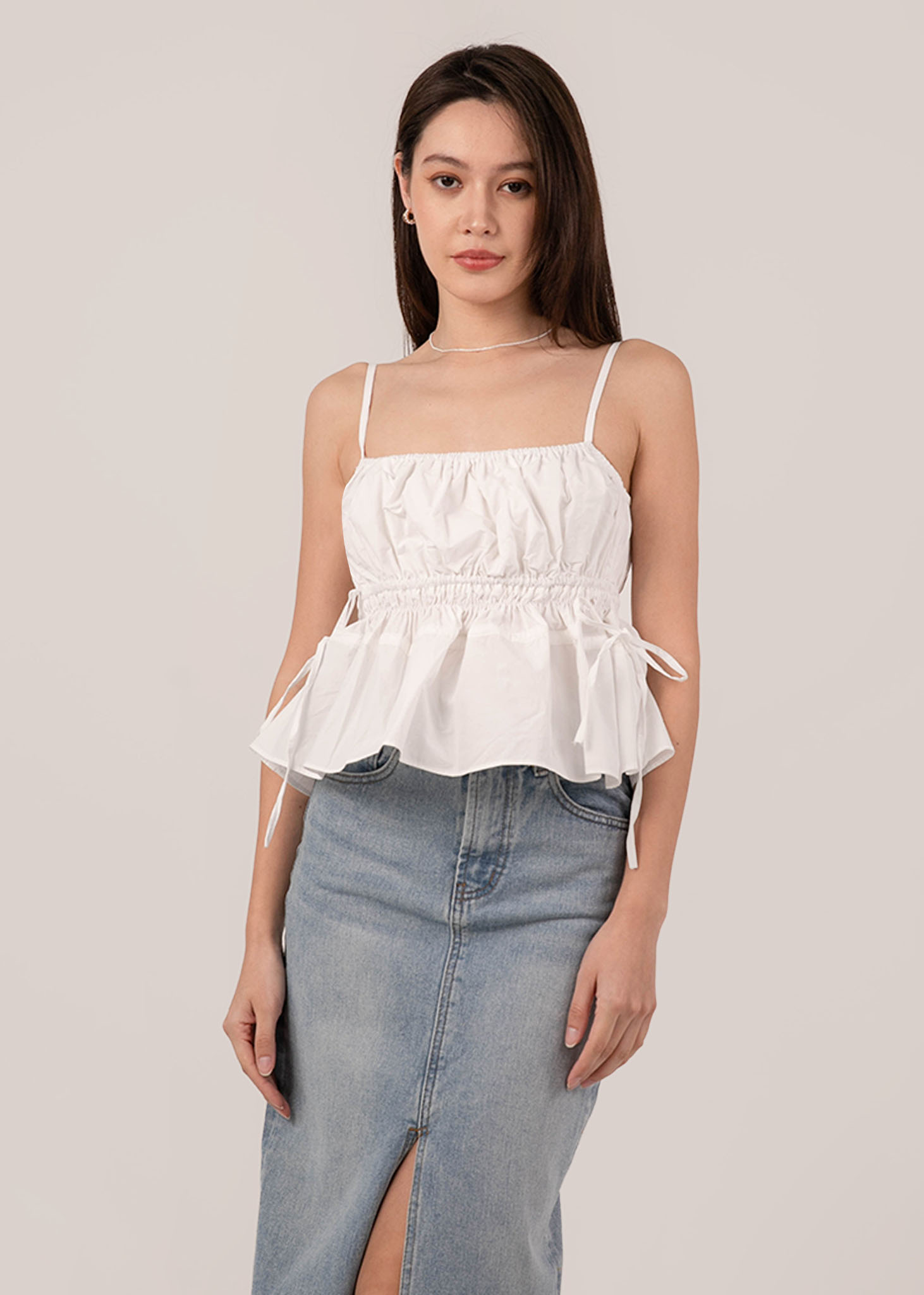 Another Love Peplum Ribbon Top in White | 6STYLE