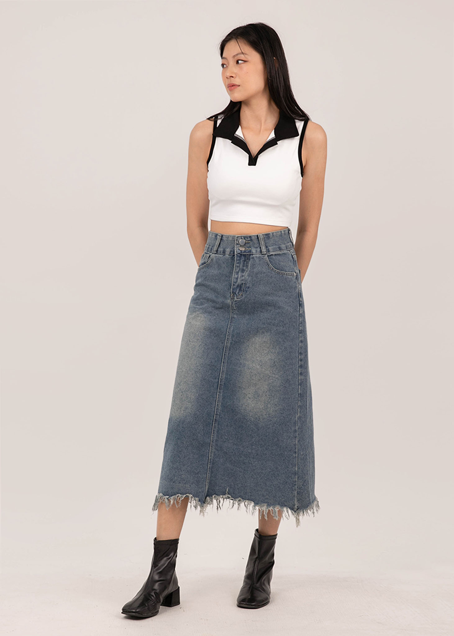 Starlight Denim Midi Skirt in Denim 6STYLE