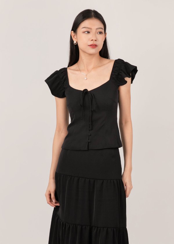 Heartstrings Flutter Top in Black 