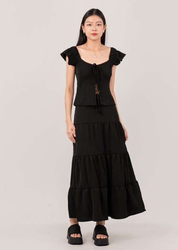 Heartstrings Flutter Maxi Skirt in Black