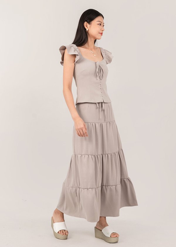 Heartstrings Flutter Maxi Skirt in Taupe 