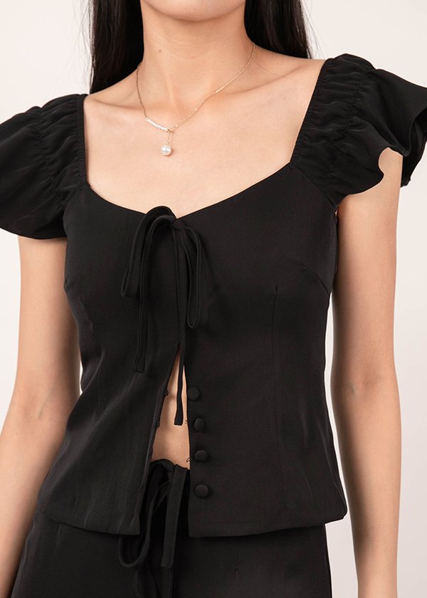 Heartstrings Flutter Top in Black 